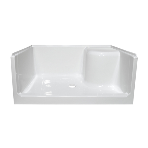 Bath Showers 378149BL white left seat, 378148BL white right seat, 378151BL biscuit left seat, 378150BL biscuit right seat Lyons Elite  27'' x 54'' Seated Walk In Shower Base With Center Drain