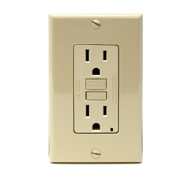 Ground Fault Interrupter Receptacle With Plate - Ivory